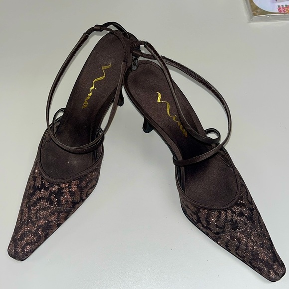 Nina chocolate brown sparkle strappy pumps size 8 - Picture 1 of 12